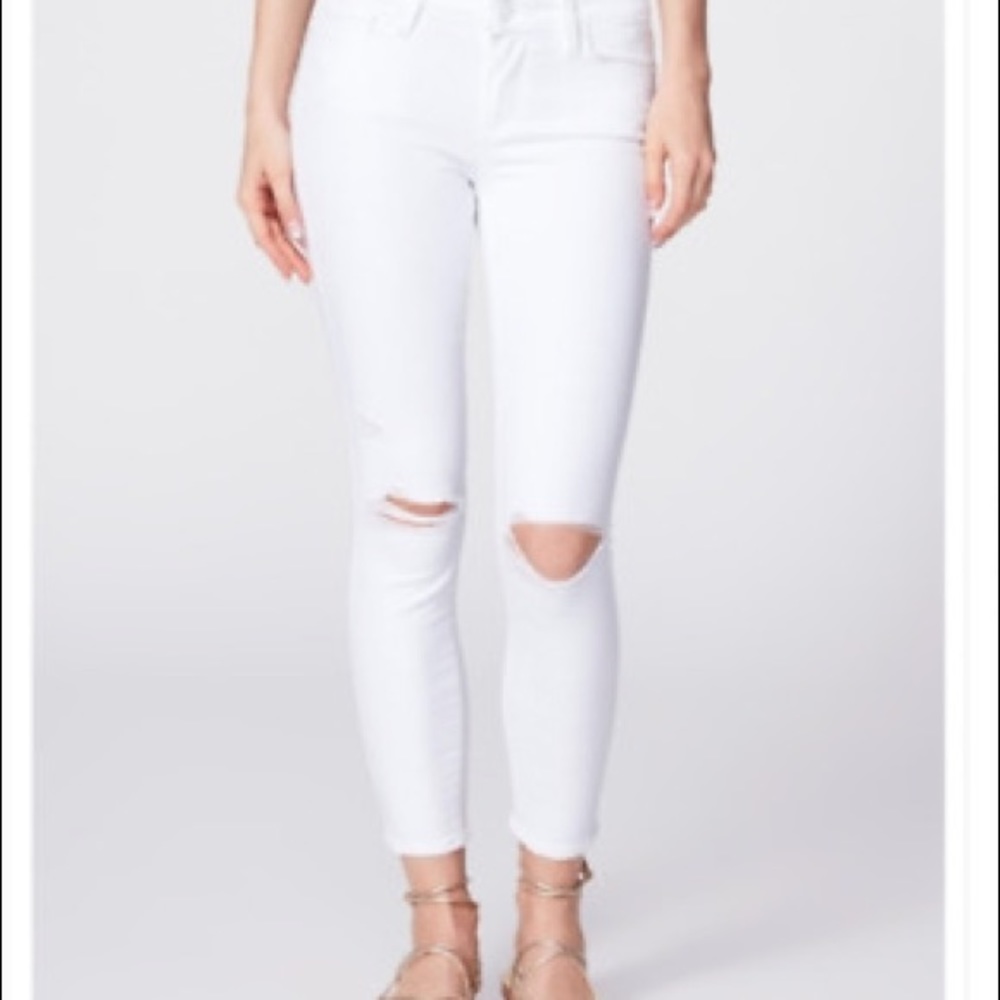 NWT PAIGE Verdugo Optic White Ankle Length, Distressed Skinnies